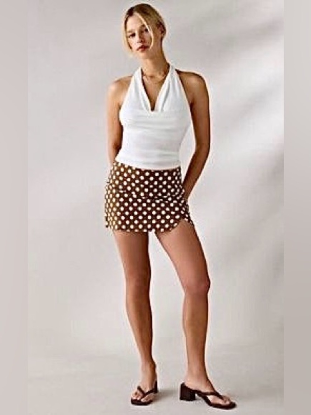 NWT Kimchi Blue Tag-Along Linen Mini Skort Style 104289575 Brown Multi size L